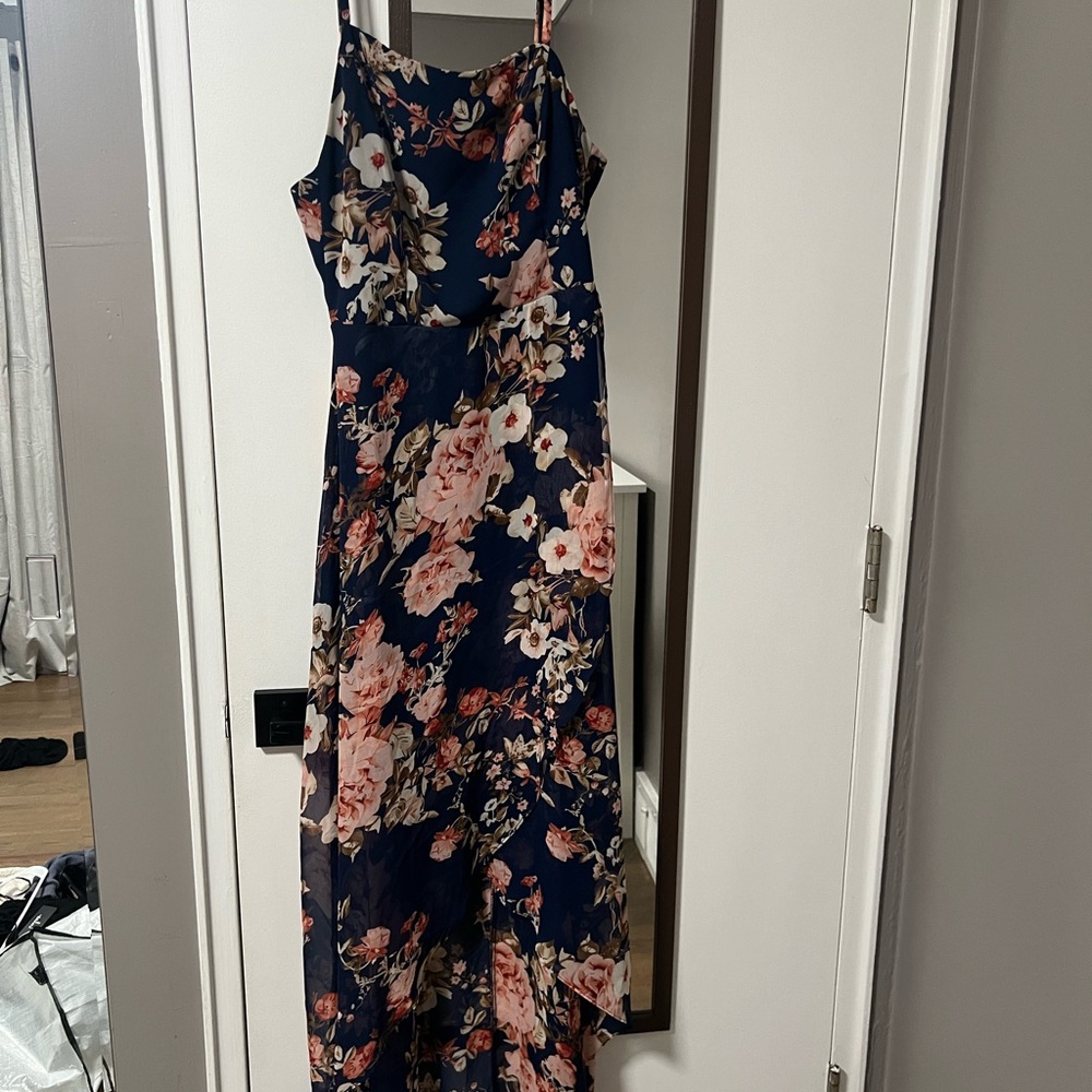 Lulu's Navy Maxi Dress with Pink Floral Print